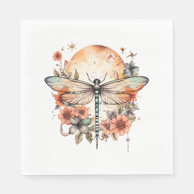 Dragonfly And Flowers Napkin (Front)
