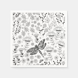 Dragonfly and flowers napkin