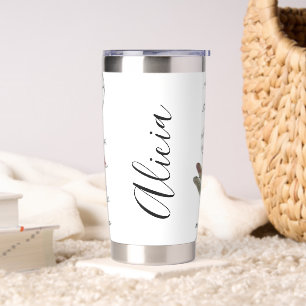 Dragonfly and flowers personalised insulated tumbler