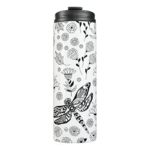 Dragonfly and flowers thermal tumbler