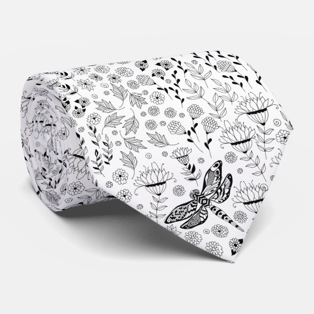 Dragonfly and flowers tie (Rolled)