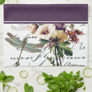 Dragonfly and flowers towel