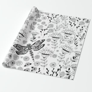 Dragonfly and flowers wrapping paper