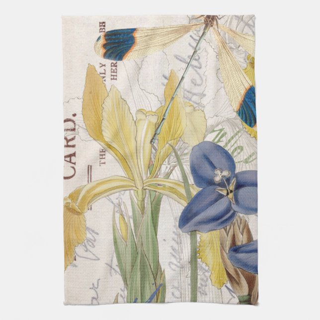 Dragonfly and Irises Tea Towel (Vertical)