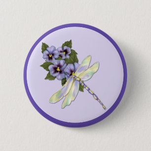 Dragonfly and Pansies 6 Cm Round Badge