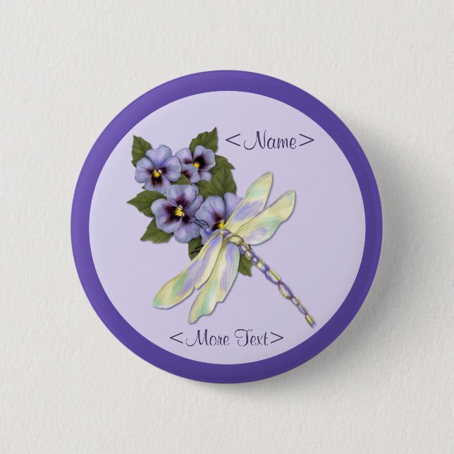 Dragonfly and Pansies 6 Cm Round Badge (Front)