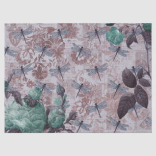 Dragonfly and Purple Floral Newsprint Tissue Paper