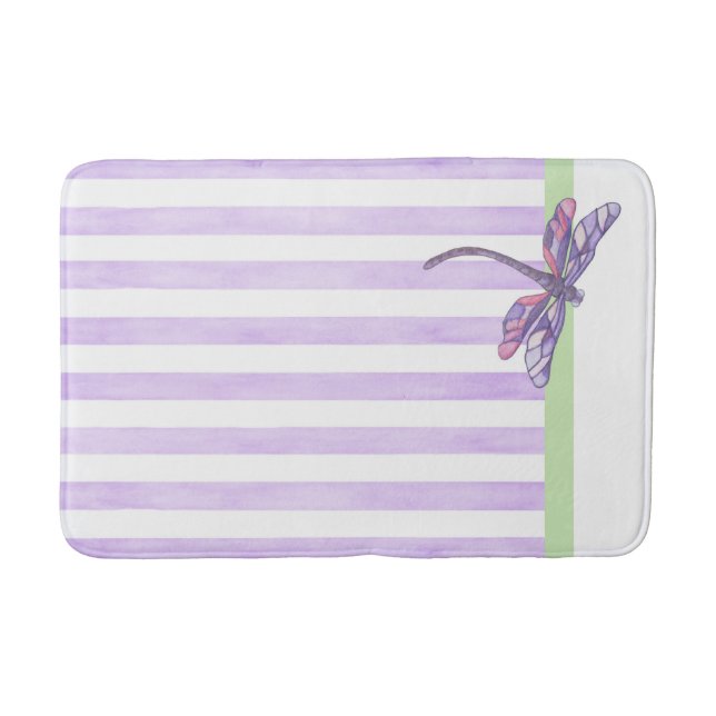Dragonfly and Violet Stripes Bath Mat (Front)