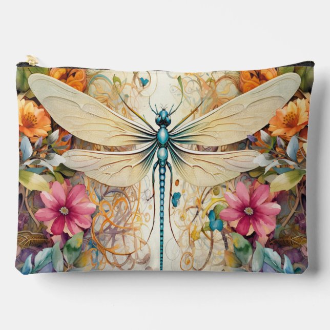 Dragonfly And Wildflowers Accessory Pouch (Front)