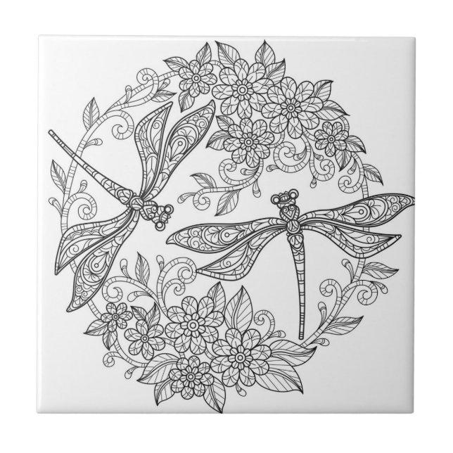 dragonfly art black and white tiles (Front)