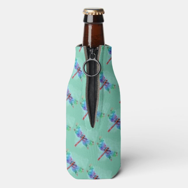 Dragonfly Art (blue) Bottle Cooler (Bottle Back)