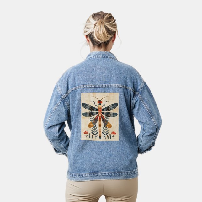 DRAGONFLY ART DENIM JEAN JACK JACKET (Model)