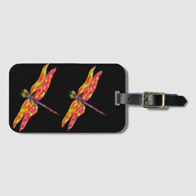 Dragonfly art illustration luggage tag (Front Horizontal)