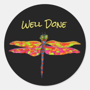 Dragonfly art insect illustration classic round sticker