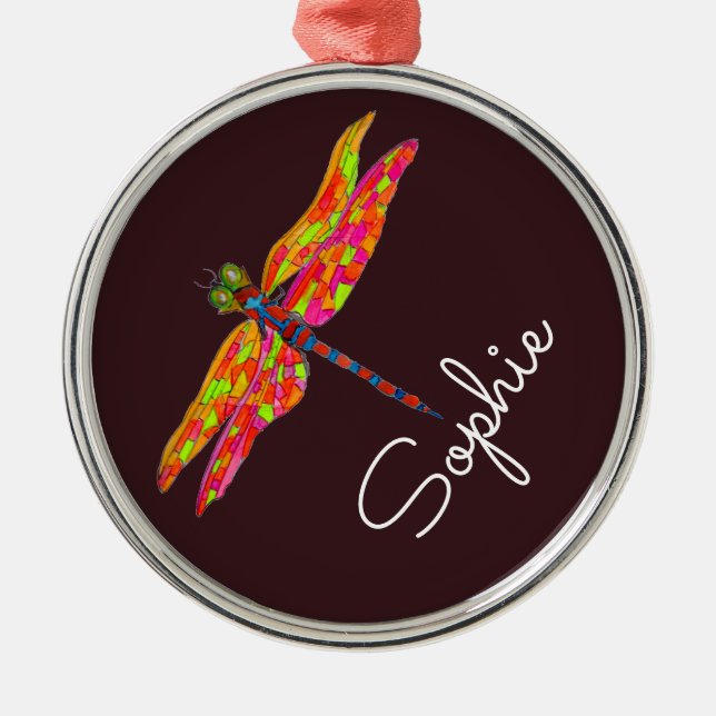 Dragonfly art insect personalised name gift metal tree decoration (Front)