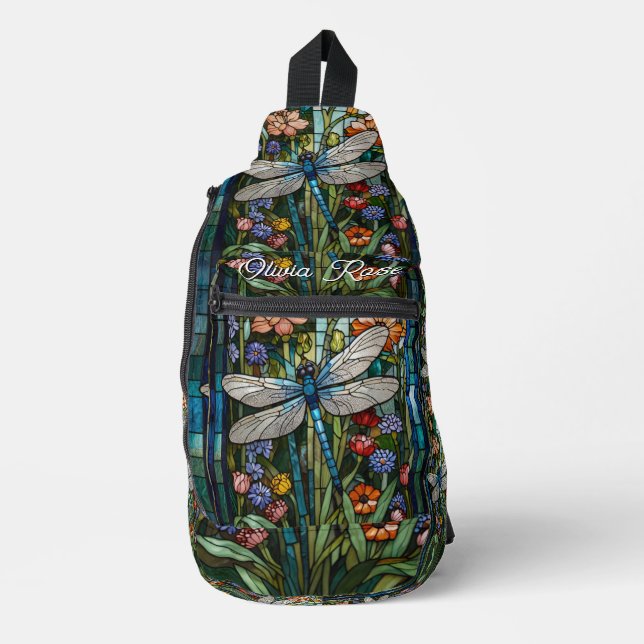 Dragonfly art painting botanical boho chic forest sling bag (Front)
