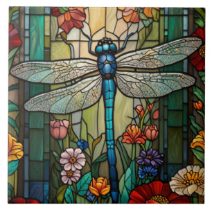 Dragonfly art painting botanical boho chic forest tile