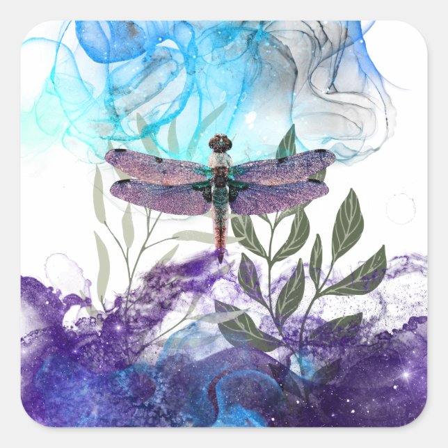 Dragonfly art square sticker (Front)