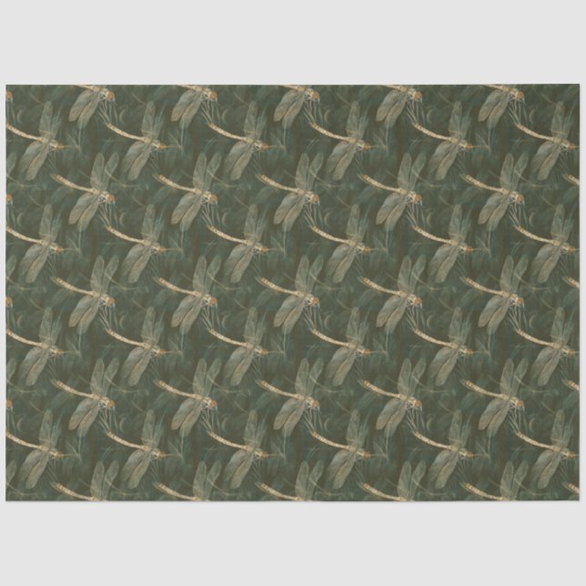 Dragonfly Artistic Green Design Pattern Decoupage Tissue Paper (Front)