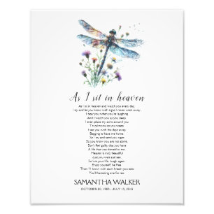 Dragonfly As I sit in Heaven Memorial Poem Sign