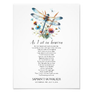 Dragonfly As I sit in Heaven Memorial Poem Sign
