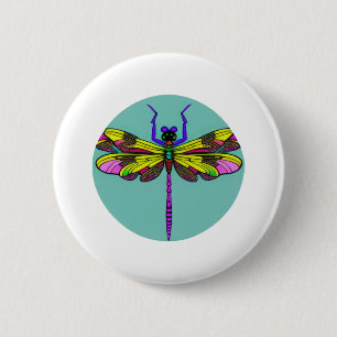 Dragonfly Beautiful, colorful, and ornate      6 Cm Round Badge