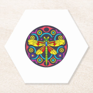 Dragonfly Beautiful, colourful, and ornate Paper Coaster