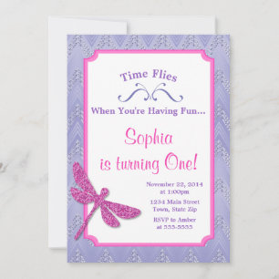 Dragonfly Birthday Invitation Pink Glitter Girl