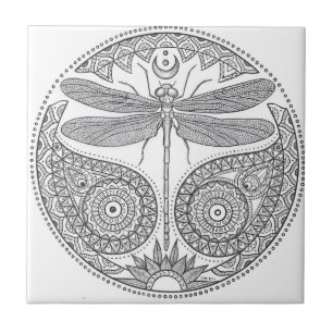 dragonfly black and white tiles