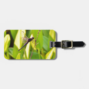 Dragonfly Blue and black on grass. Luggage Tag