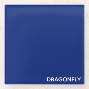 Dragonfly blue color name glass coaster