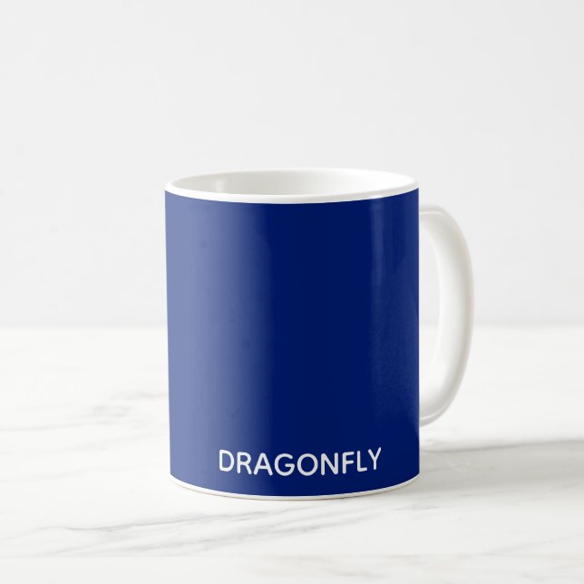 Dragonfly blue colour name coffee mug (Front Right)