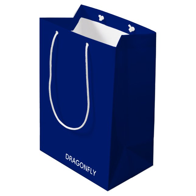 Dragonfly blue colour name medium gift bag (Back Angled)