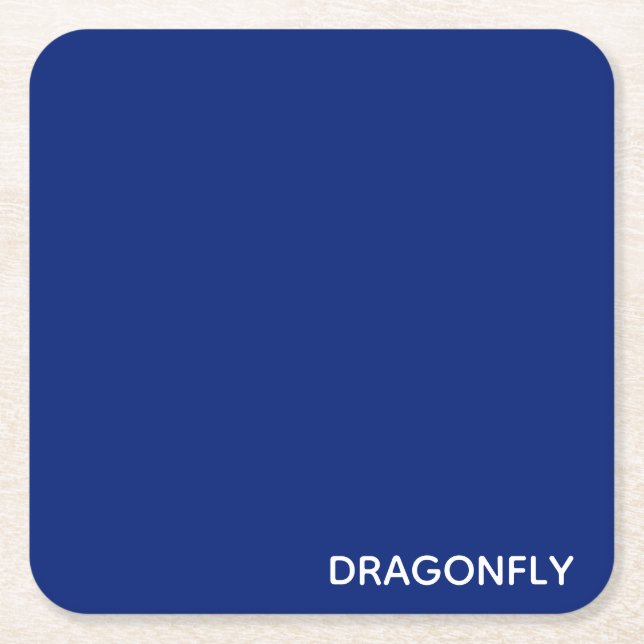 Dragonfly blue colour name square paper coaster (Front)