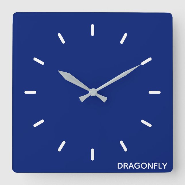 Dragonfly blue colour name square wall clock (Front)