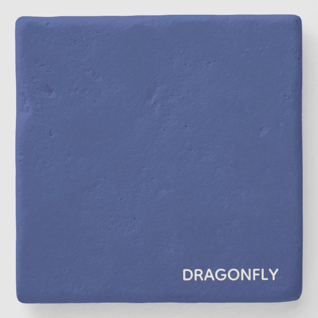 Dragonfly blue colour name stone coaster (Front)
