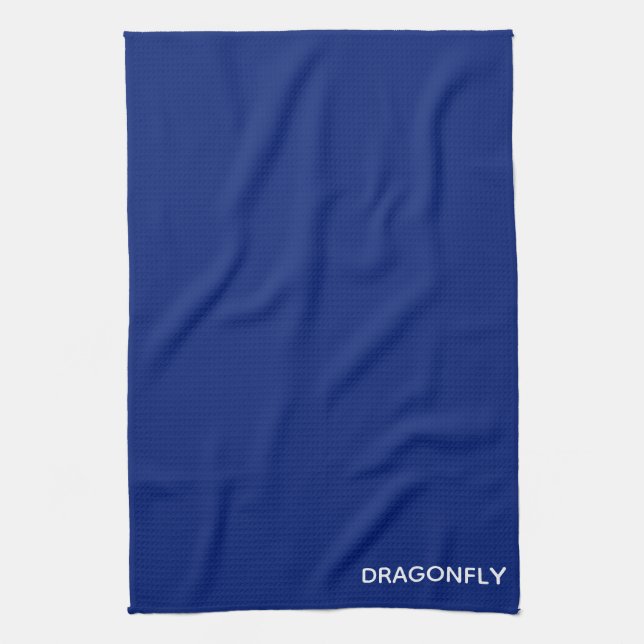 Dragonfly blue colour name tea towel (Vertical)