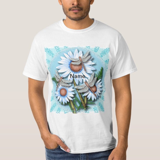 Dragonfly Blue Daisies  T-Shirt (Front)