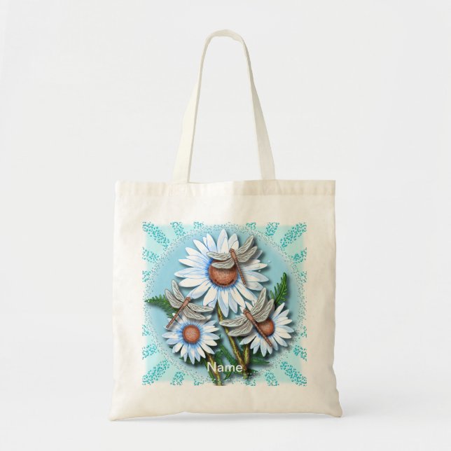 Dragonfly Blue Daisies  Tote Bag (Front)