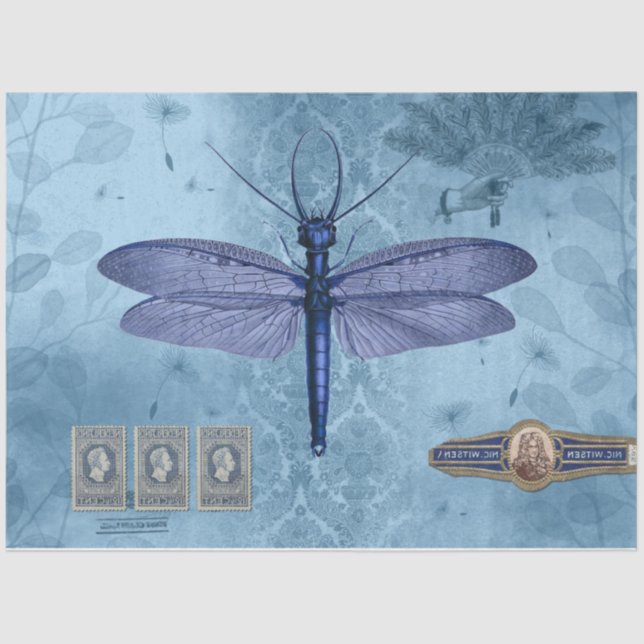 Dragonfly Blue Decoupage Tissue Paper (Front)