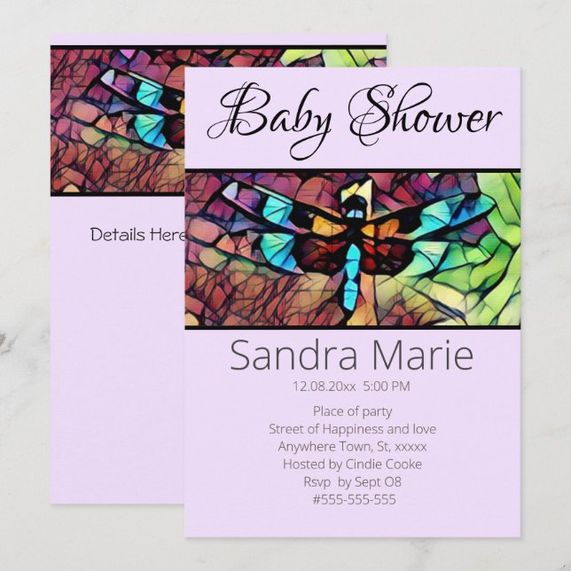 Dragonfly Blue Teal Aqua Black Baby Shower Invitation (Front/Back)