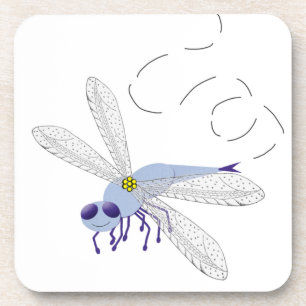 Dragonfly Blue Whimsical Cartoon Art Coaster