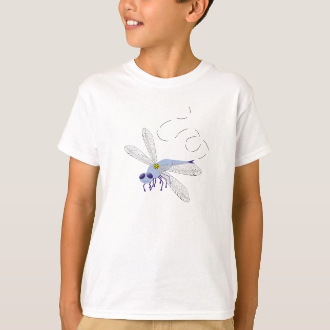 Dragonfly Blue Whimsical Cartoon Art T-Shirt (Front)