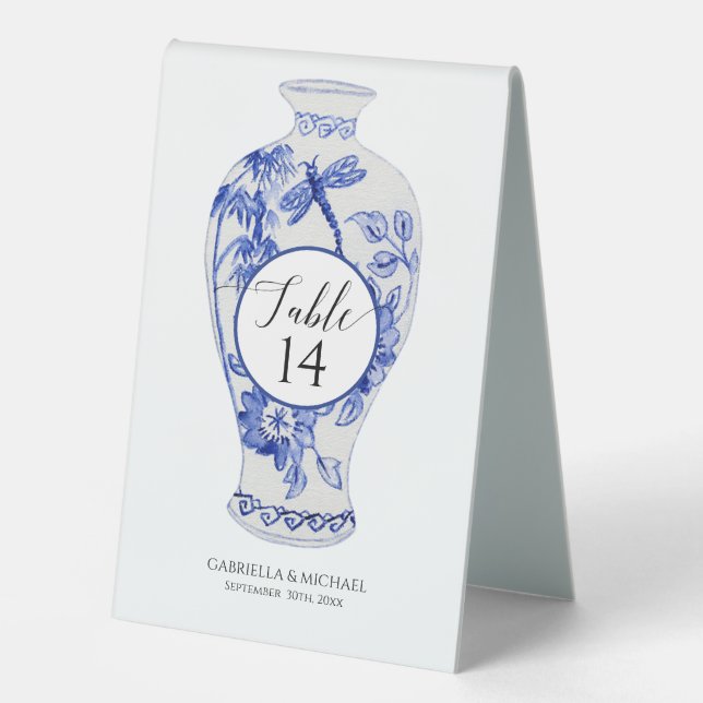 Dragonfly Blue White Floral Ginger Jar Wedding (Front)