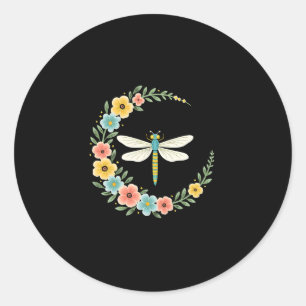 Dragonfly Boho Crescent Moon Peace Sign Hippie Dra Classic Round Sticker