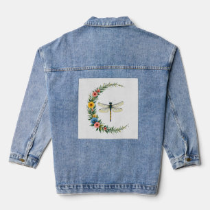 Dragonfly Boho Crescent Moon Peace Sign Hippie Dra Denim Jacket