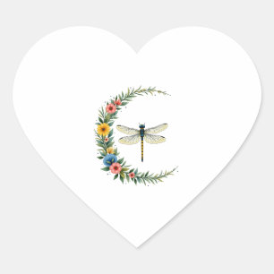 Dragonfly Boho Crescent Moon Peace Sign Hippie Dra Heart Sticker