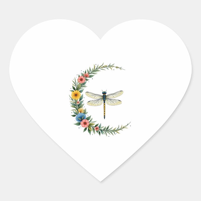 Dragonfly Boho Crescent Moon Peace Sign Hippie Dra Heart Sticker (Front)