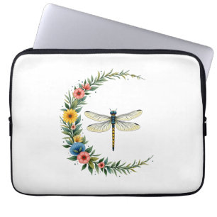 Dragonfly Boho Crescent Moon Peace Sign Hippie Dra Laptop Sleeve