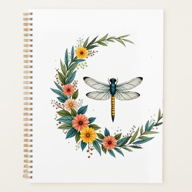 Dragonfly Boho Crescent Moon Peace Sign Hippie Dra Planner (Front)